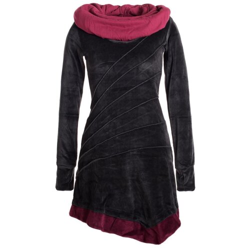 Vishes Langärmliges asymmetrisches patchwork Samtkleid mit großem Schalkragen schwarz 34