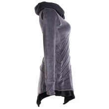 Vishes Langärmliges asymmetrisches patchwork Samtkleid mit großem Schalkragen grau 40-42