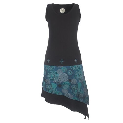 Vishes Ärmelloses asymmetrisches Lagenlook Zipfelkleid schwarz-türkis 50