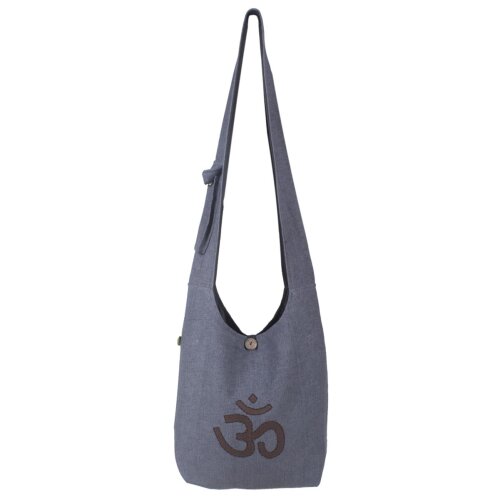 Vishes Umhängetasche aus grob gewebter Baumwolle mit aufgenähtem und umsticktem Om-Zeichen grau