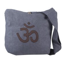 Vishes Umhängetasche aus grob gewebter Baumwolle mit aufgenähtem und umsticktem Om-Zeichen grau