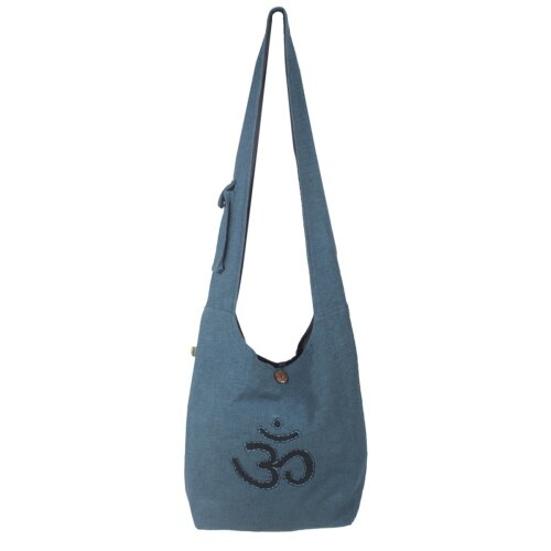 Vishes Umhängetasche aus grob gewebter Baumwolle mit aufgenähtem und umsticktem Om-Zeichen türkis
