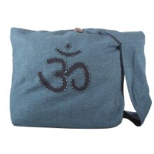 Vishes Umhängetasche aus grob gewebter Baumwolle mit aufgenähtem und umsticktem Om-Zeichen türkis