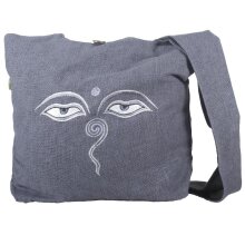 Vishes Umhängetasche aus handgewebter Baumwolle mit Eyes of Buddha Stickerei grau