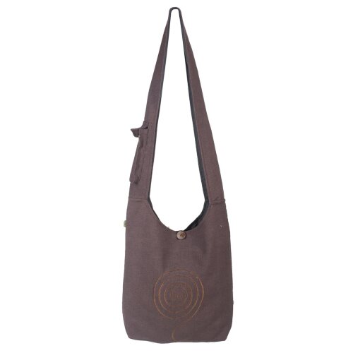 Umhängetasche aus handgewebter Baumwolle mit aufgestickter Spirale braun