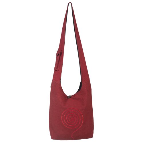 Umhängetasche aus handgewebter Baumwolle mit aufgestickter Spirale dunkelrot