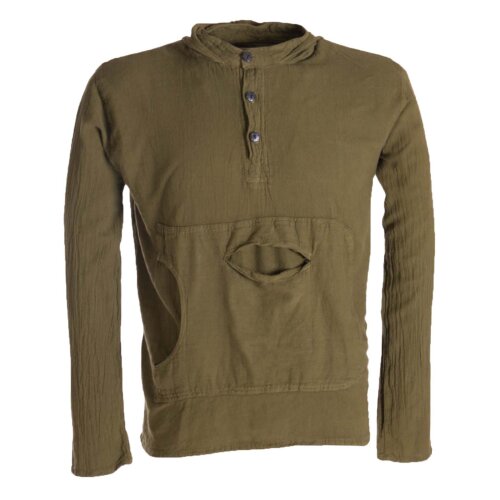 Vishes Herren Kapuzen-Hemd Fischerhemd aus weicher Baumwolle olivegrün 52