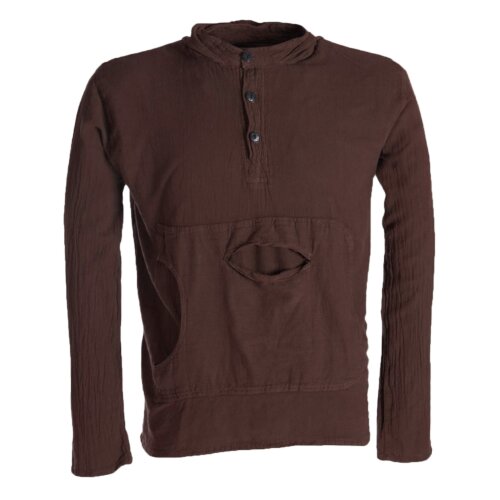 Vishes Herren Kapuzen-Hemd Fischerhemd aus weicher Baumwolle braun 46