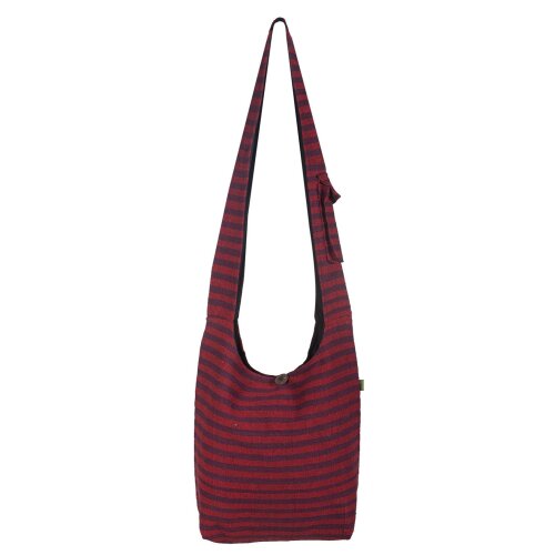 Vishes Gestreifte Unisex Beuteltasche aus Nepal aus grob gewebter Baumwolle mit Innentasche rot-dunkelrot