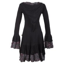 Vishes Lagenlook Langarm Elfenkleid mit Zipfelkapuze und Rüschen schwarz 36