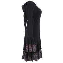 Vishes Lagenlook Langarm Elfenkleid mit Zipfelkapuze und Rüschen schwarz 36