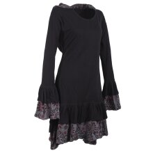Vishes Lagenlook Langarm Elfenkleid mit Zipfelkapuze und Rüschen schwarz 36
