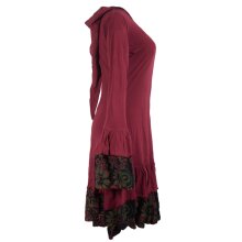 Vishes Lagenlook Langarm Elfenkleid mit Zipfelkapuze und Rüschen dunkelrot 38