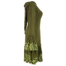 Vishes Lagenlook Langarm Elfenkleid mit Zipfelkapuze und Rüschen olivegrün 42