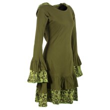 Vishes Lagenlook Langarm Elfenkleid mit Zipfelkapuze und Rüschen olivegrün 42