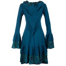 Vishes Lagenlook Langarm Elfenkleid mit Zipfelkapuze und Rüschen türkis 48/50