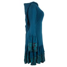 Vishes Lagenlook Langarm Elfenkleid mit Zipfelkapuze und Rüschen türkis 48/50