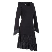 Vishes Lagenlook Langarm Patchwork Elfenkleid mit Zipfelkapuze und Rüschen schwarz 34-36