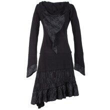 Vishes Lagenlook Langarm Patchwork Elfenkleid mit Zipfelkapuze und Rüschen schwarz 42