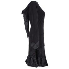 Vishes Lagenlook Langarm Patchwork Elfenkleid mit Zipfelkapuze und Rüschen schwarz 48