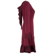 Vishes Lagenlook Langarm Patchwork Elfenkleid mit Zipfelkapuze und Rüschen dunkelrot 50