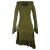 Vishes Lagenlook Langarm Patchwork Elfenkleid mit Zipfelkapuze und Rüschen olivegrün 42