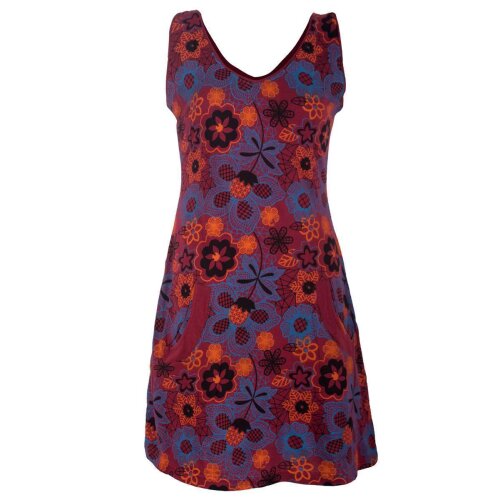 Vishes Ärmelloses Blumenkleid aus Baumwolle mit Taschen dunkelrot 34