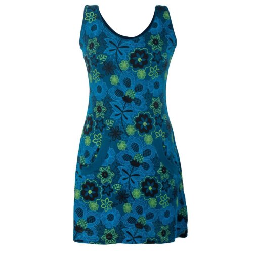 Vishes Ärmelloses Blumenkleid aus Baumwolle mit Taschen türkis 42