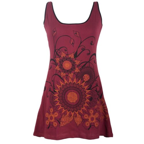 Vishes Ärmelloses Blumenkleid aus Baumwolle mit weitem Ausschnitt dunkelrot 48