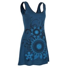 Vishes Ärmelloses Blumenkleid aus Baumwolle mit weitem Ausschnitt türkis 50