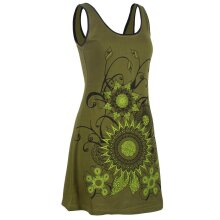 Vishes Ärmelloses Blumenkleid aus Baumwolle mit weitem Ausschnitt olive 38