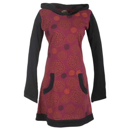 Vishes Langarm Baumwollkleid mit Zipfelkapuze und Taschen dunkelrot 38