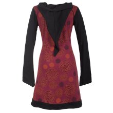 Vishes Langarm Baumwollkleid mit Zipfelkapuze und Taschen dunkelrot 38