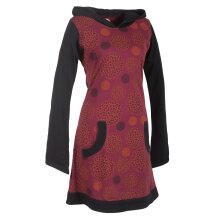 Vishes Langarm Baumwollkleid mit Zipfelkapuze und Taschen dunkelrot 48