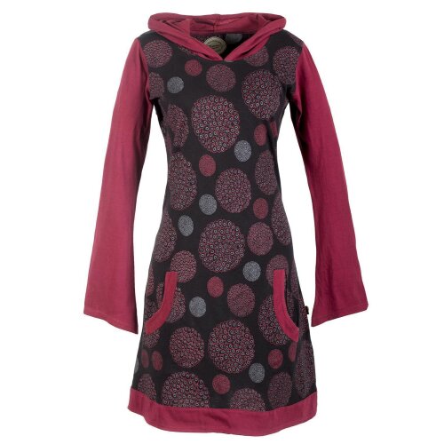 Vishes Langarm Baumwollkleid mit Zipfelkapuze und Taschen schwarz 48