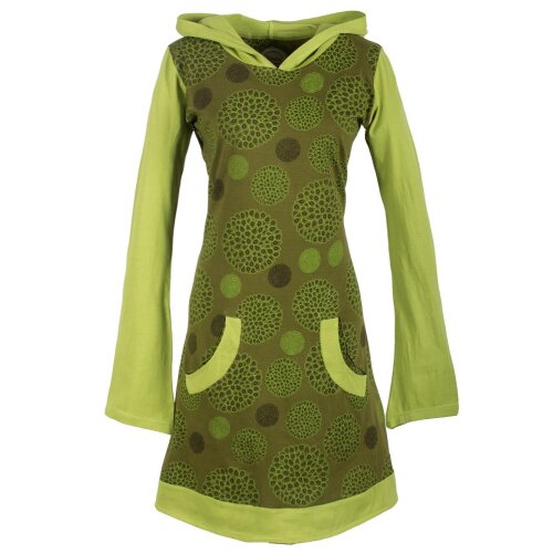 Vishes Langarm Baumwollkleid mit Zipfelkapuze und Taschen olive 38