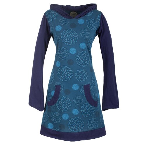 Vishes Langarm Baumwollkleid mit Zipfelkapuze und Taschen türkis 44