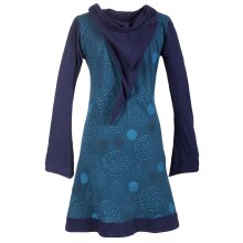 Vishes Langarm Baumwollkleid mit Zipfelkapuze und Taschen türkis 44