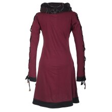 Vishes Bedrucktes Damen Blumen Kleid mit Schalkragen und Schnüren dunkelrot 32-34