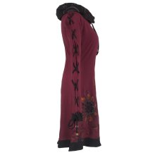 Vishes Bedrucktes Damen Blumen Kleid mit Schalkragen und Schnüren dunkelrot 34-36