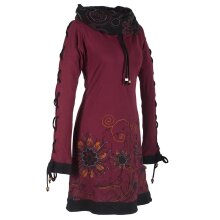 Vishes Bedrucktes Damen Blumen Kleid mit Schalkragen und Schnüren dunkelrot 46