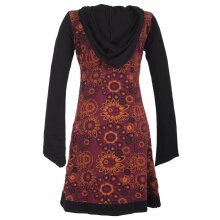 Vishes Kapuzenkleid aus Baumwolle mit Kangurutasche und Blumen dunkelrot 36