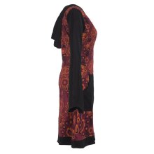 Vishes Kapuzenkleid aus Baumwolle mit Kangurutasche und Blumen dunkelrot 36