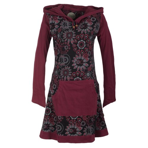 Vishes Kapuzenkleid aus Baumwolle mit Kangurutasche und Blumen schwarz 48