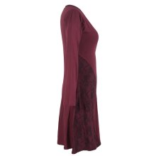 Vishes Asymmetrisches Damen Lagenlook Kleid Baumwolle mit Spitze bedruckt dunkelrot 36-38
