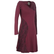 Vishes Asymmetrisches Damen Lagenlook Kleid Baumwolle mit Spitze bedruckt dunkelrot 36-38