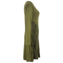 Vishes Asymmetrisches Damen Lagenlook Kleid Baumwolle mit Spitze bedruckt olive 36-38