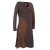 Vishes Asymmetrisches Damen Lagenlook Kleid Baumwolle mit Spitze bedruckt braun 48