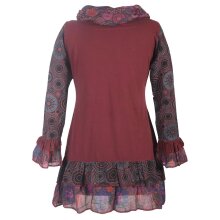 Vishes Damen Langarm Mandala Rüschenkleid mit Kapuzenschal dunkelrot 36-38