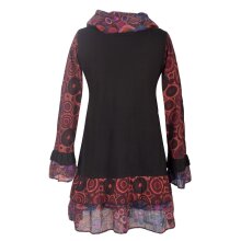 Vishes Damen Langarm Mandala Rüschenkleid mit Kapuzenschal schwarz 40-42